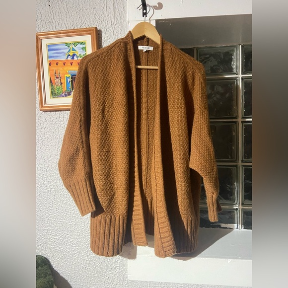Madewell Women's Whitley Long Sleeve Open Chunky Knit Brown Cardigan Sweater S - Picture 2 of 6